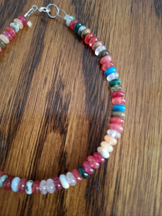 Bracelet Multicolored Multi Rondelle Gemstones Tiny Beads 7.5" - Picture 2 of 4